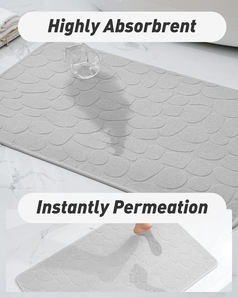 COCOER Super Absorbent Bath Mat with Rubber Backing 16x24 Gray
