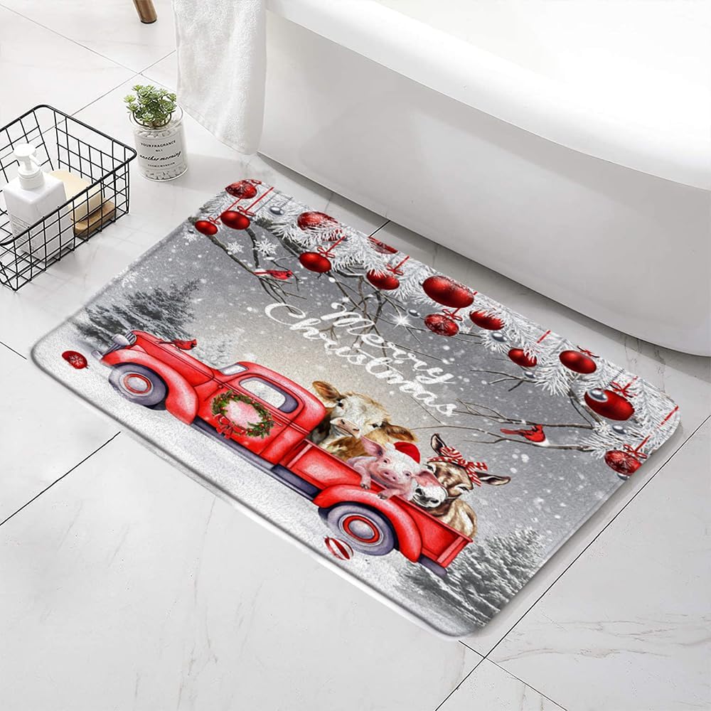 Farmhouse Christmas Bath Mat 24x16 Inch