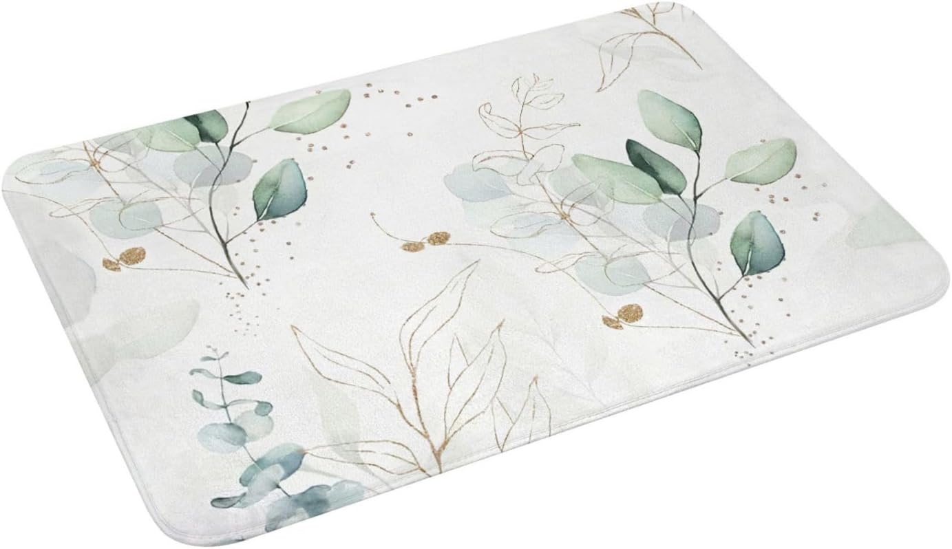 Boho Leaf Bath Mat 16x24in Non-Slip Absorbent Rug