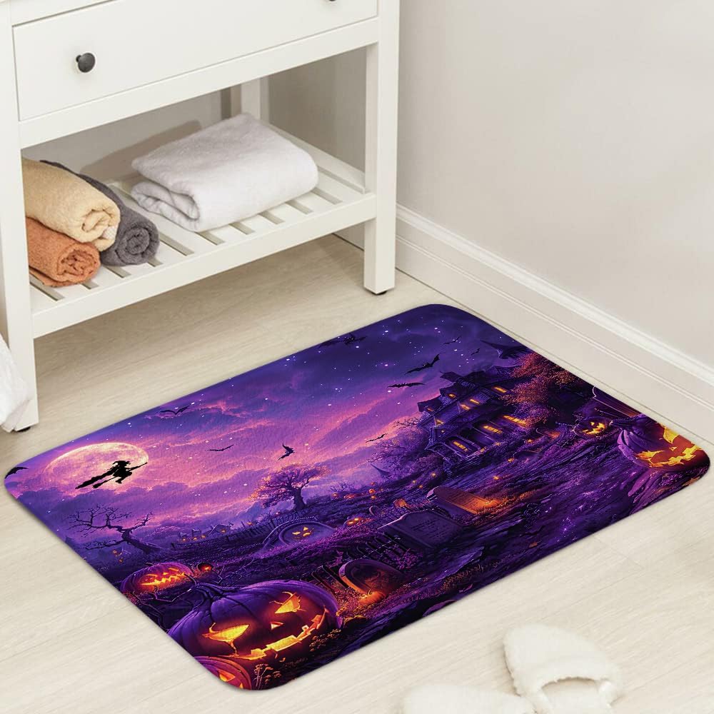 JAWO Halloween Bath Rug Full Moon Themed Non-Slip