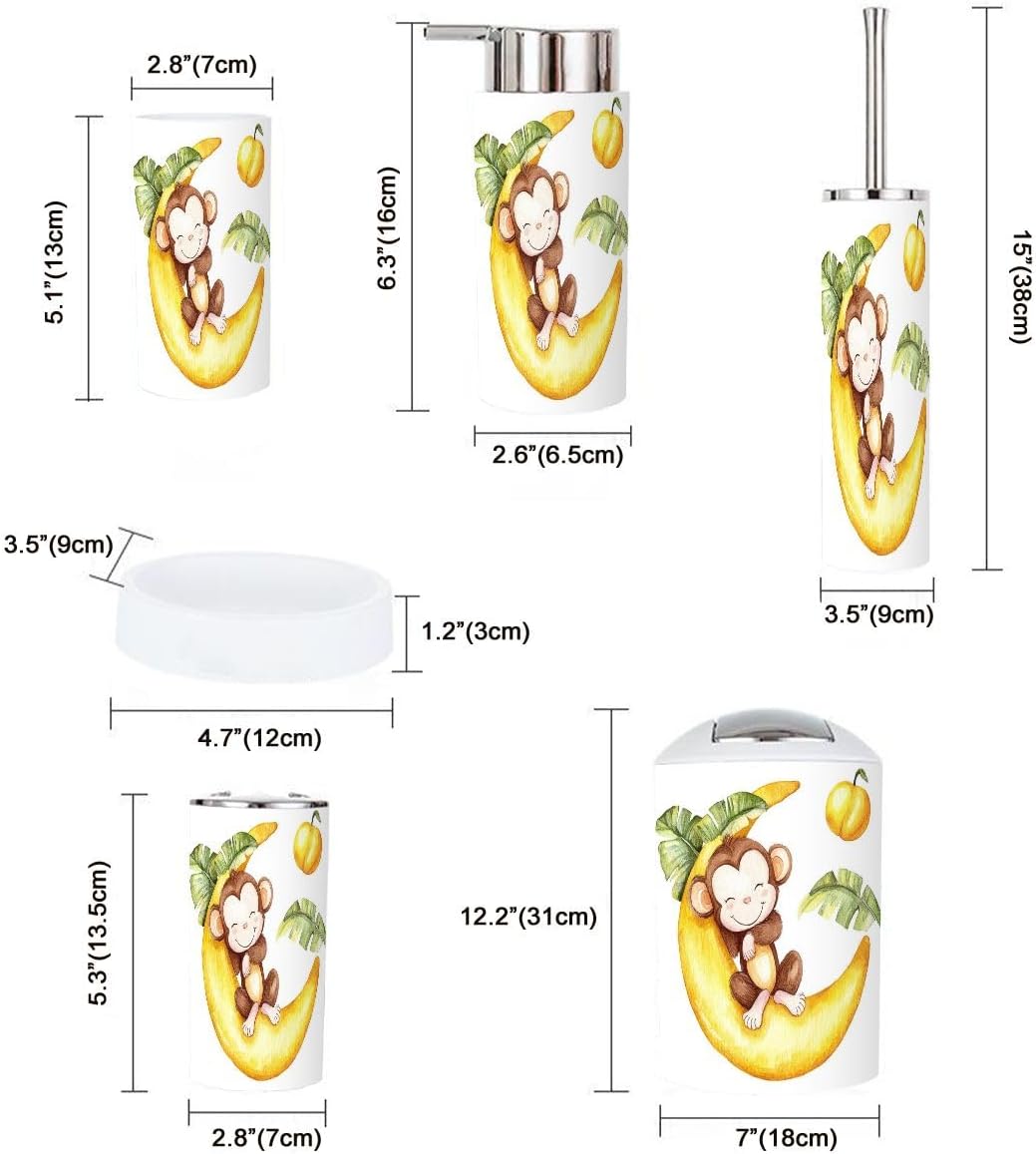 Boho Cute Cartoon Monkey Bathroom Accessory Set 6 Piece