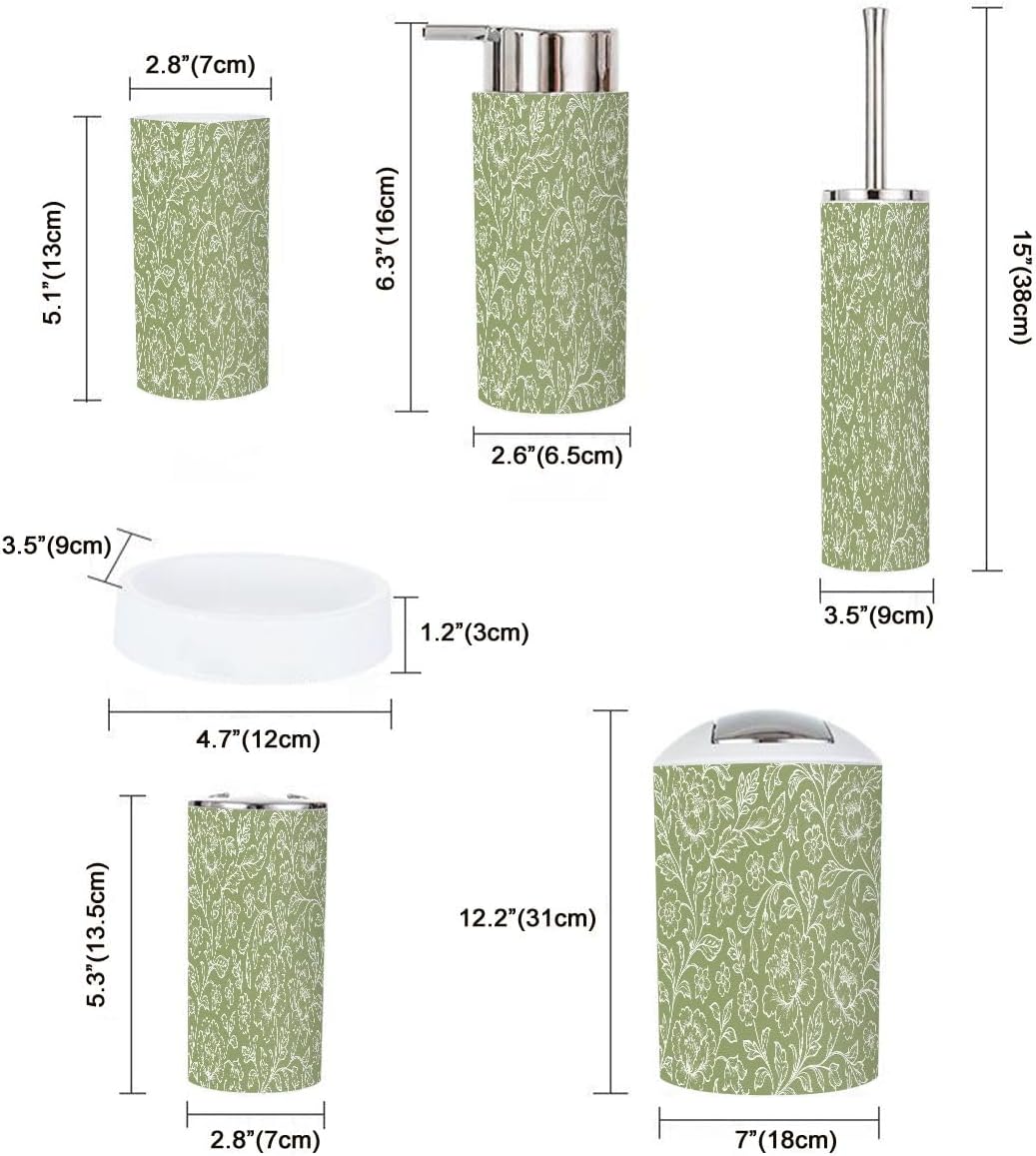 TRANQDEHOM 6-Piece Boho Floral Bathroom Accessory Set