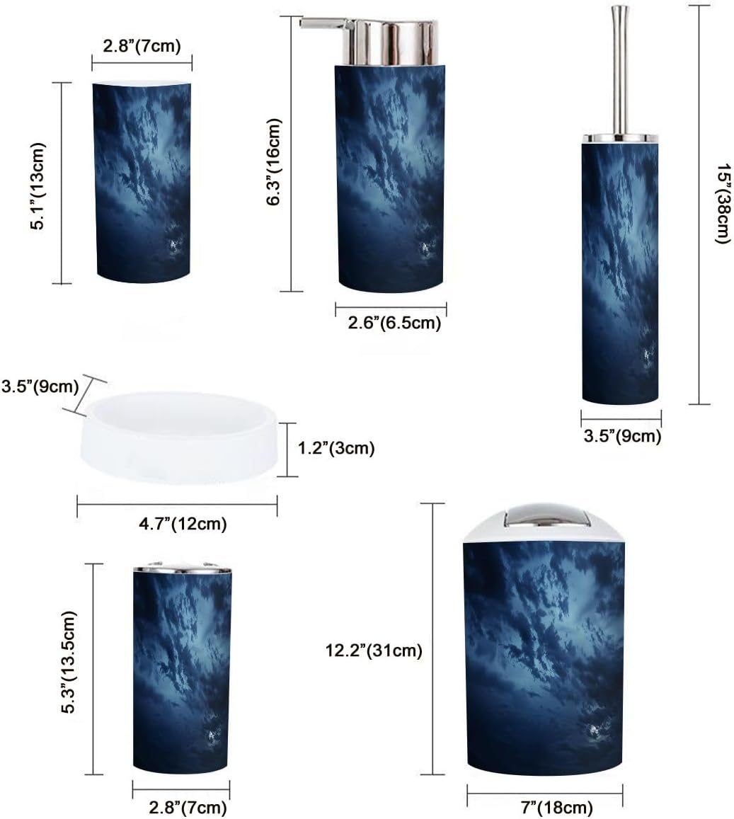 Boho Bathroom Accessory Set 6 Piece Black Blue Night Sky