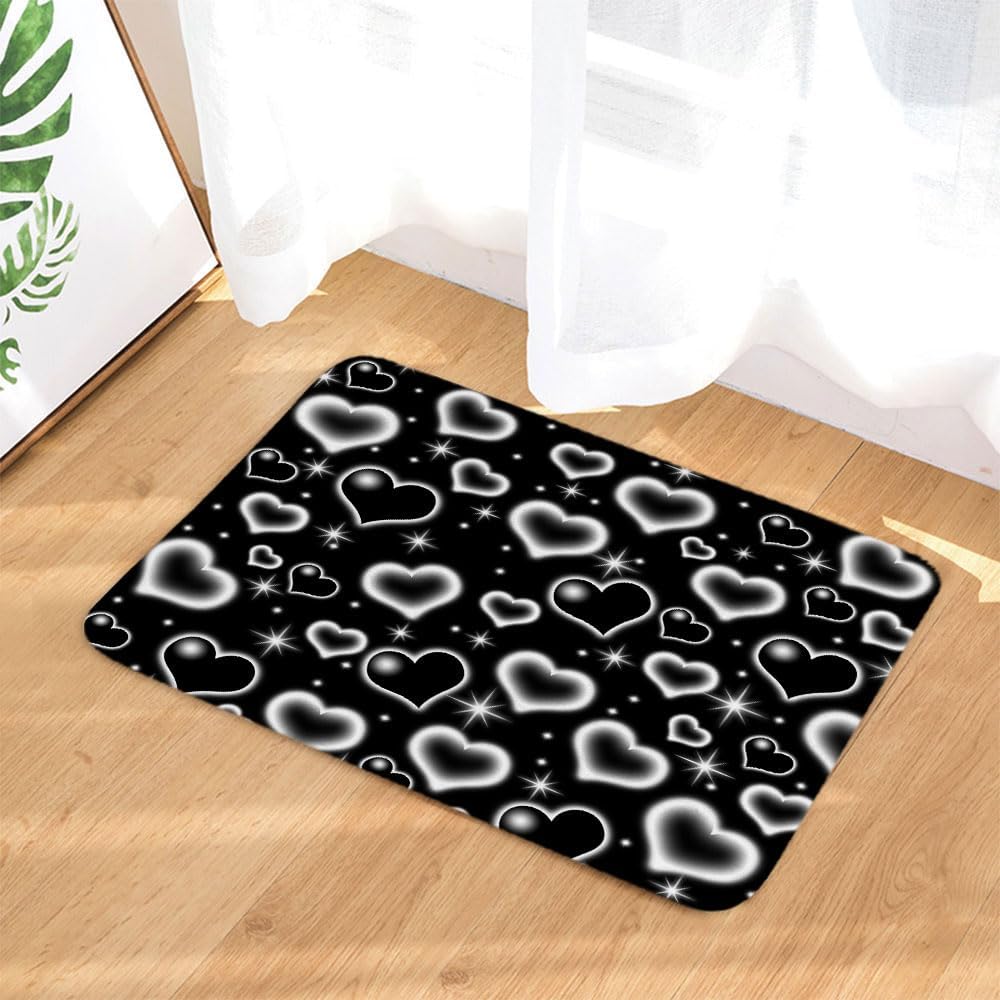 Cute Black and White Heart Bath Rug for Kids Boys