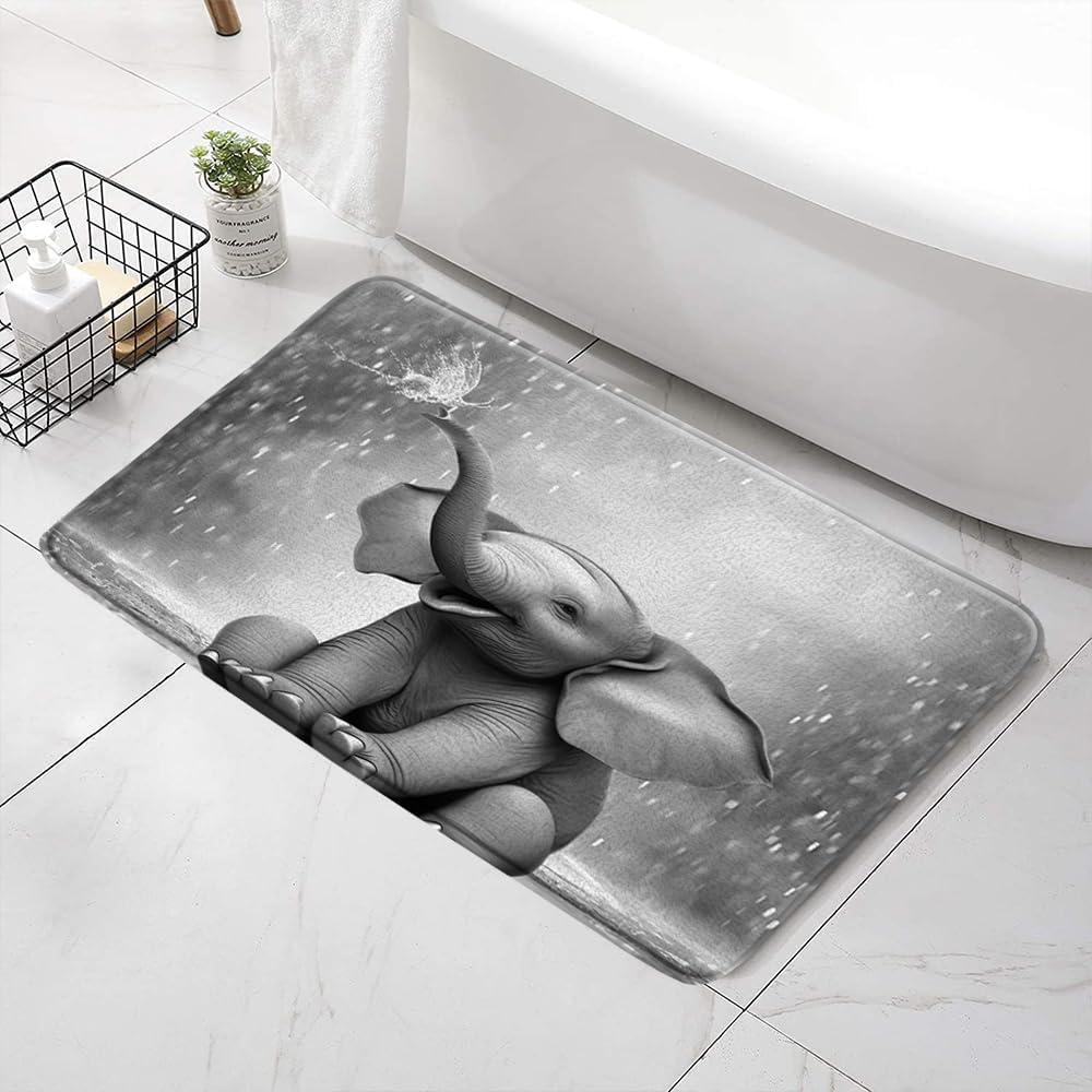 SATRTUD Funny Elephant Bath Mat Grey 1