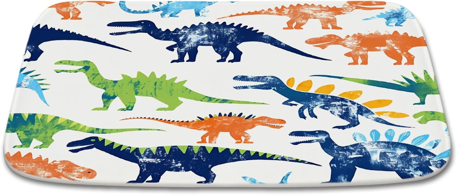 Funny Jurassic Dinosaur Bath Rug Non Slip Cartoon Kids Dino Theme 16x24 Inches
