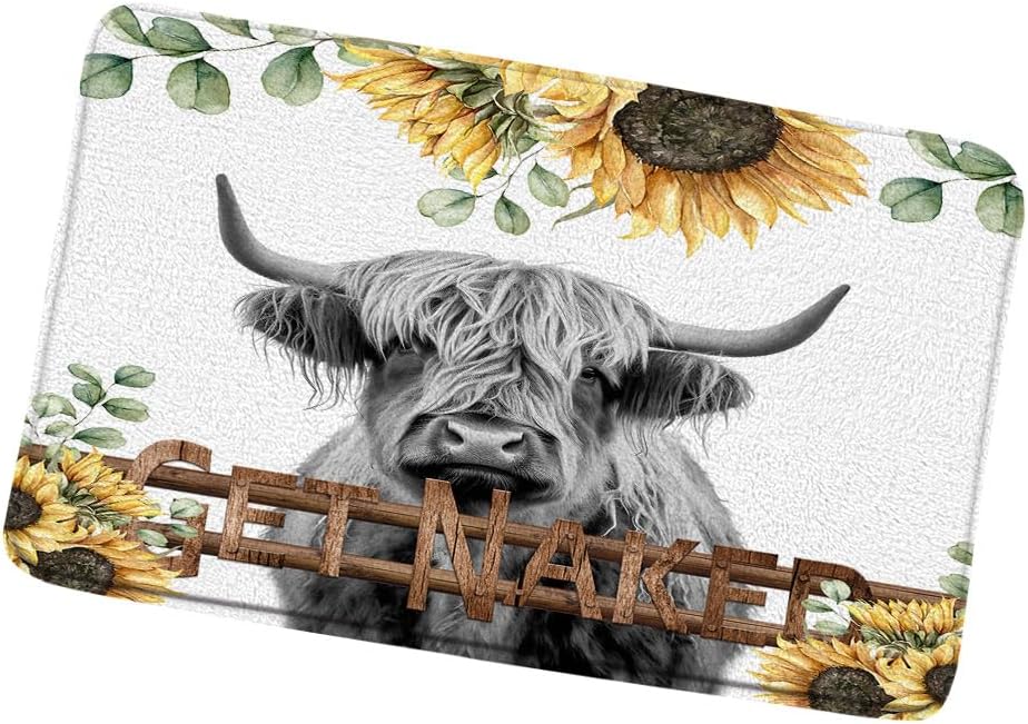 Highland Cow Bath Mat Rustic Farmhouse Decor