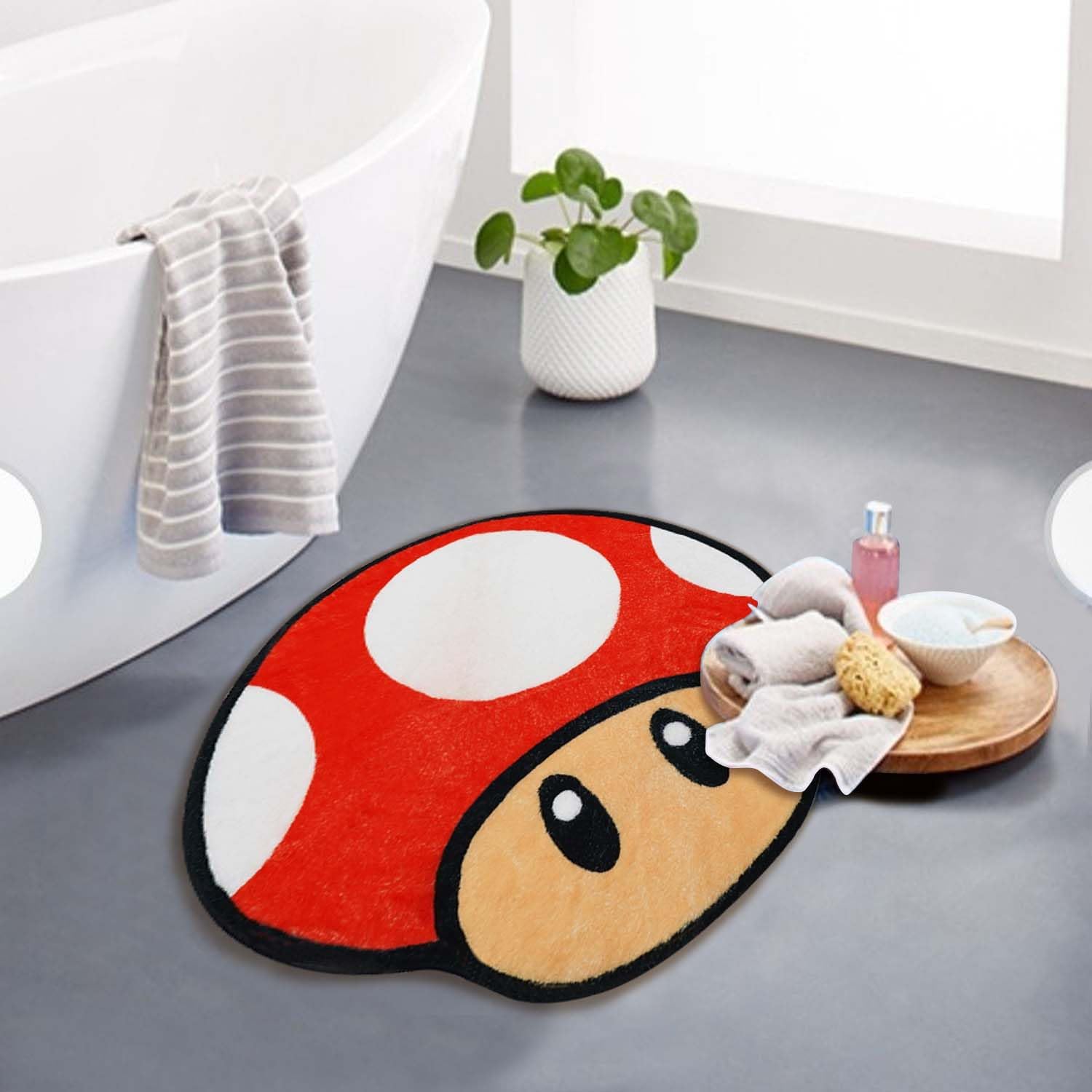 Faptoena Red Mushroom Bath Mat for Kids