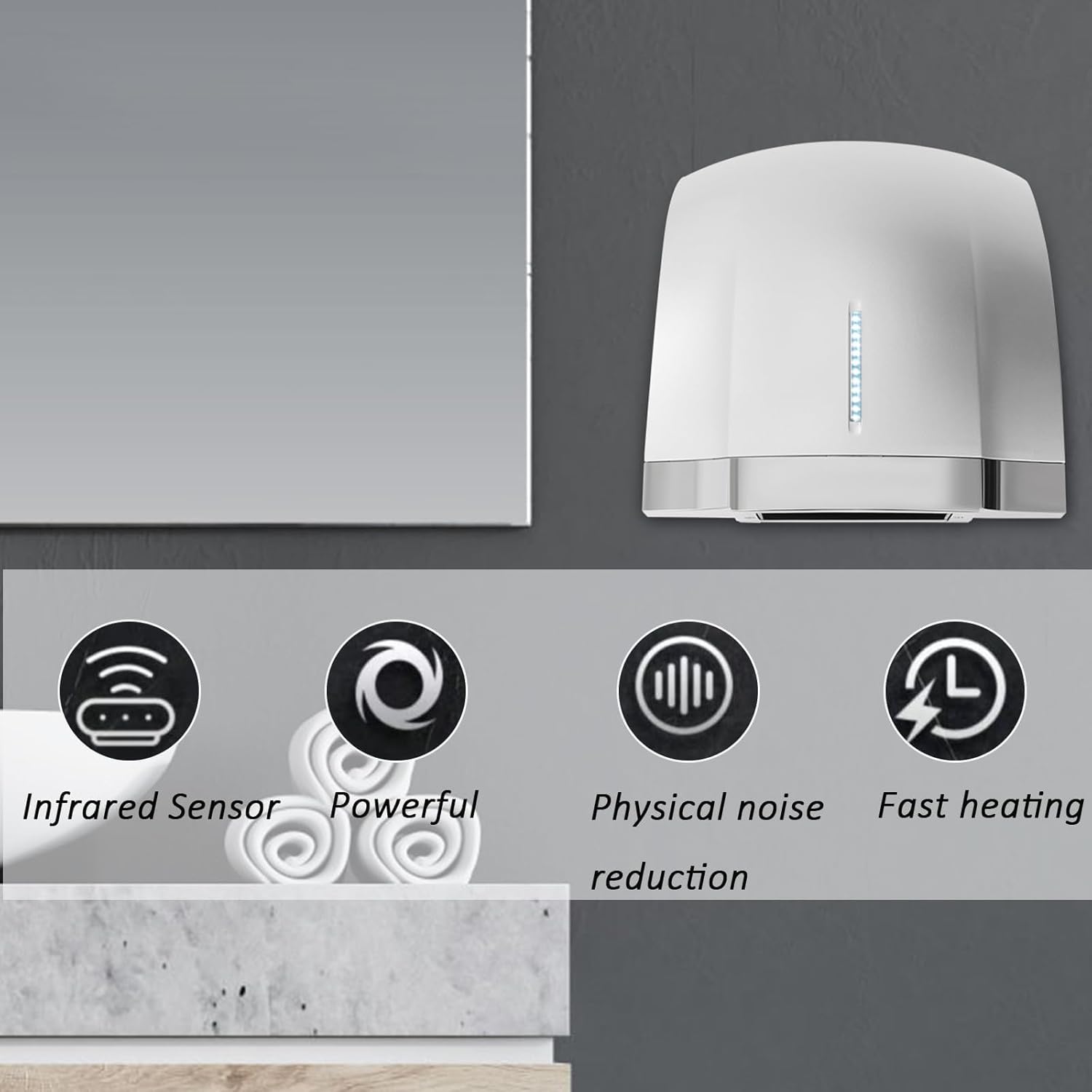 Whipin Electric Hand Dryer with LED Timer and 1800W Power