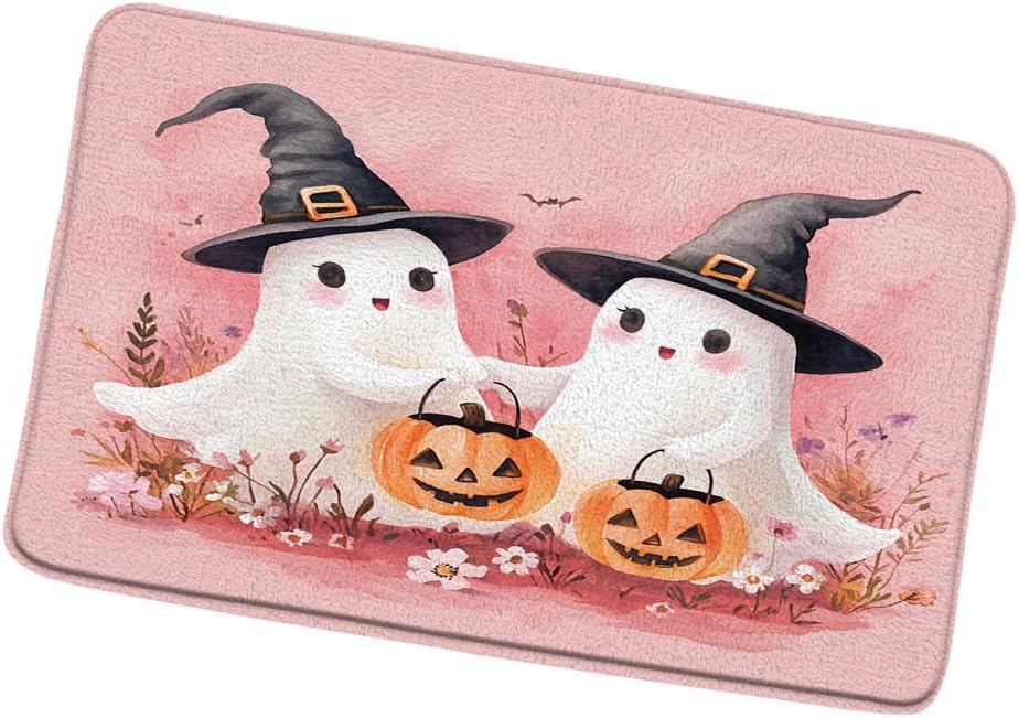 Halloween Bath Mat with Ghost Witch Hat Design