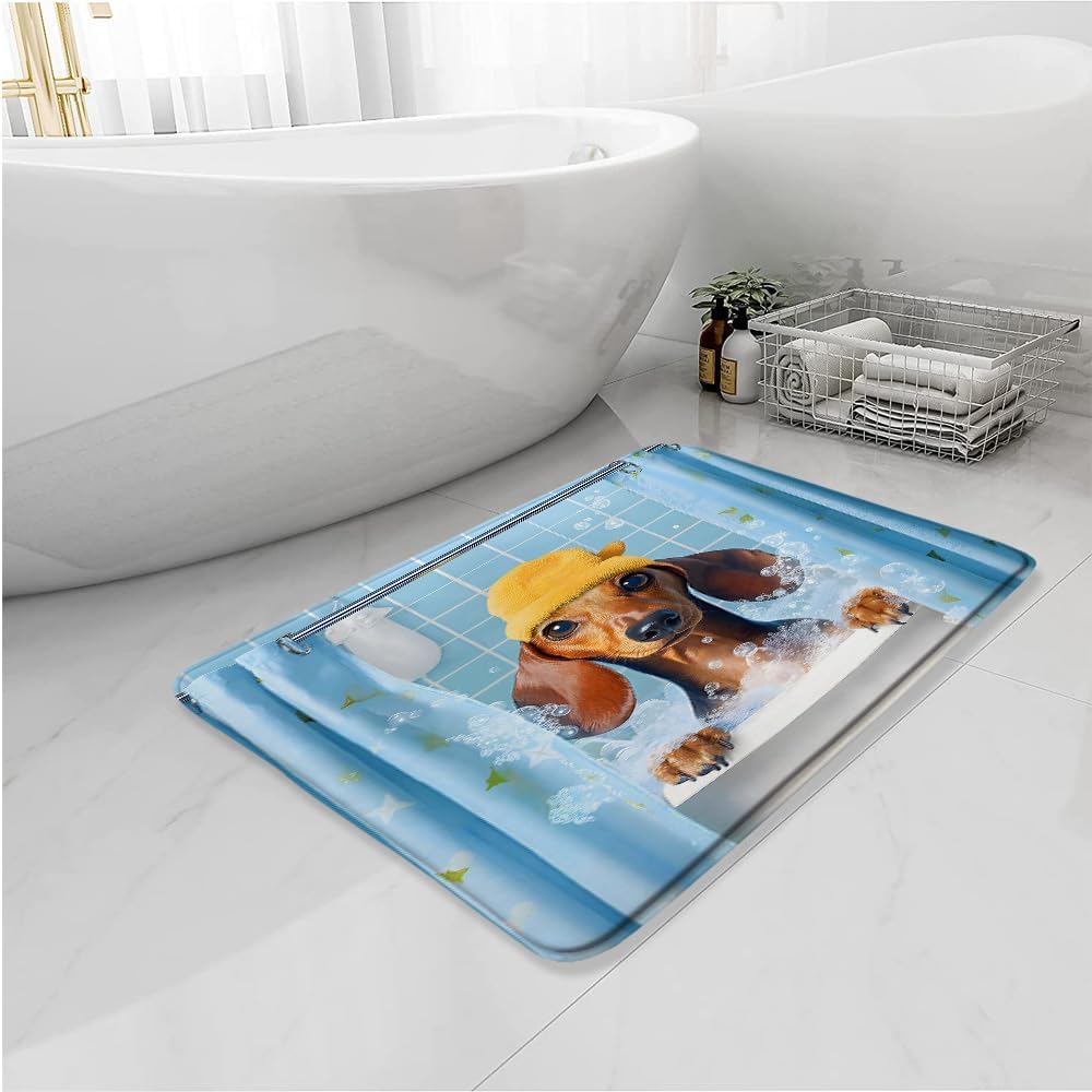 Funny Dog Bath Mat Cute Puppy Bathing in Tub Animal Pet Bath Rug