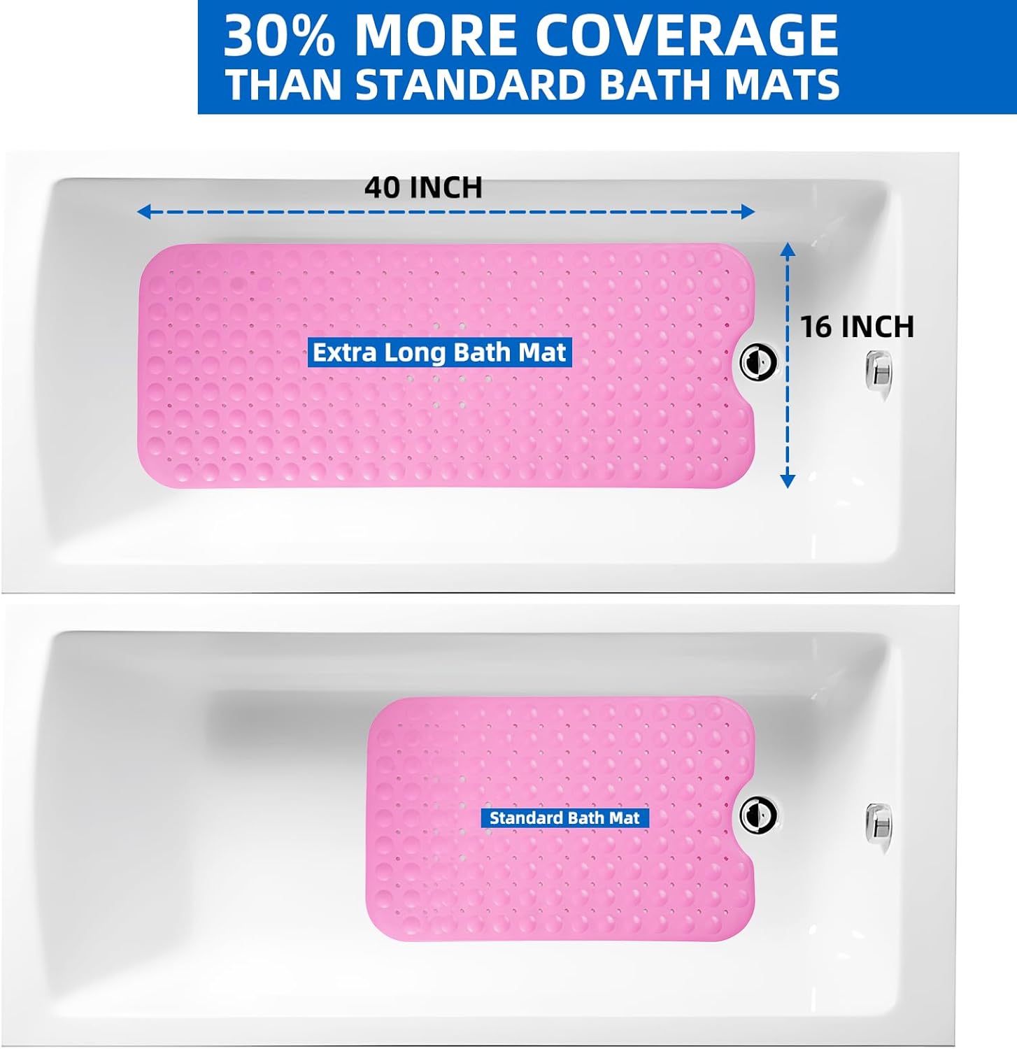 ZHICHENG Non-Slip Bath Mat 39x16 Inch with Suction Cups