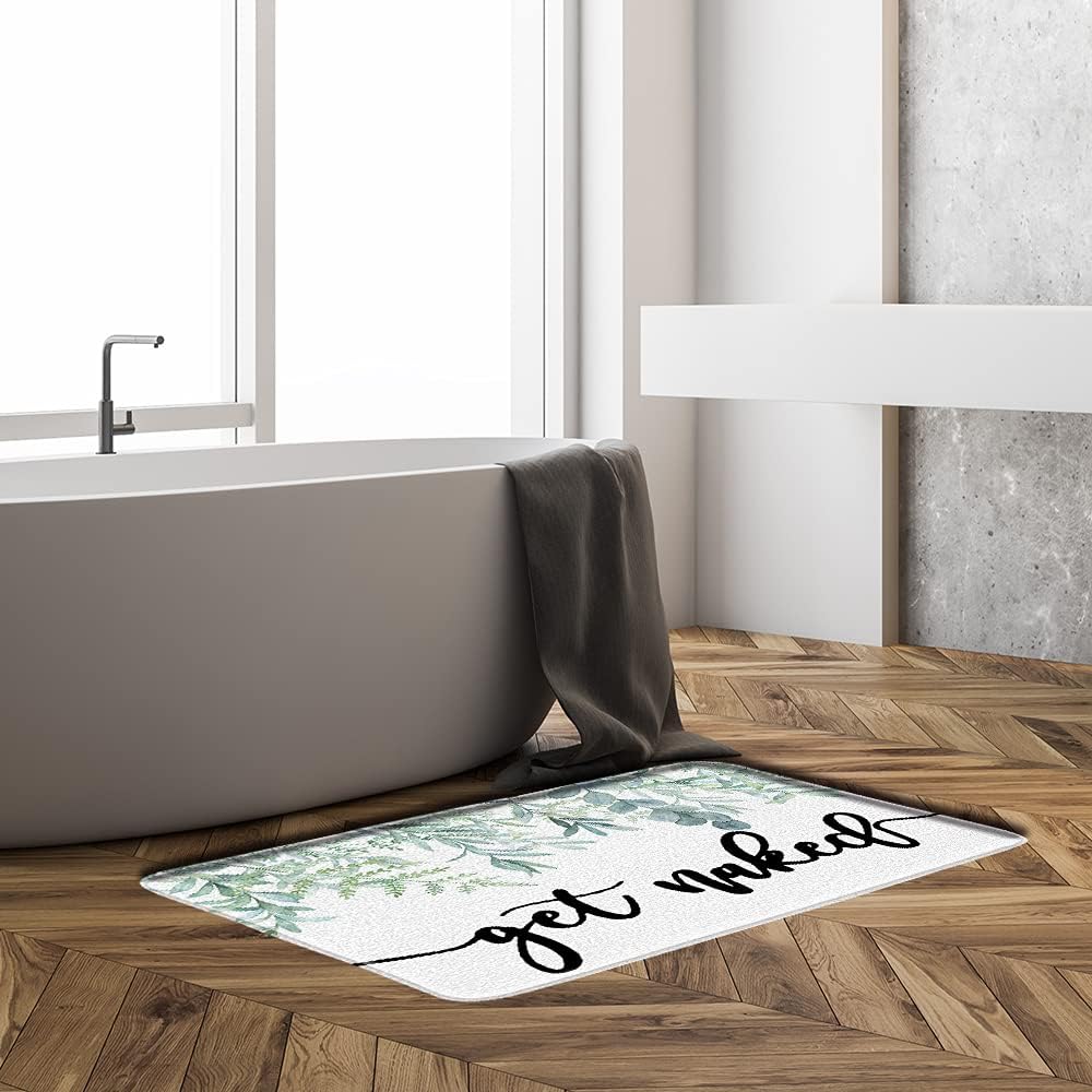 Green Leaves Bath Mat with Watercolor Design