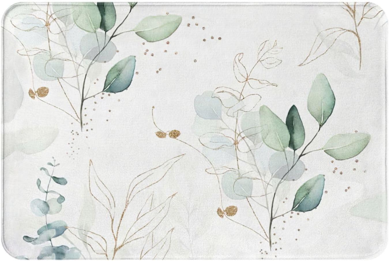 Boho Leaf Bath Mat 16x24in Non-Slip Absorbent Rug