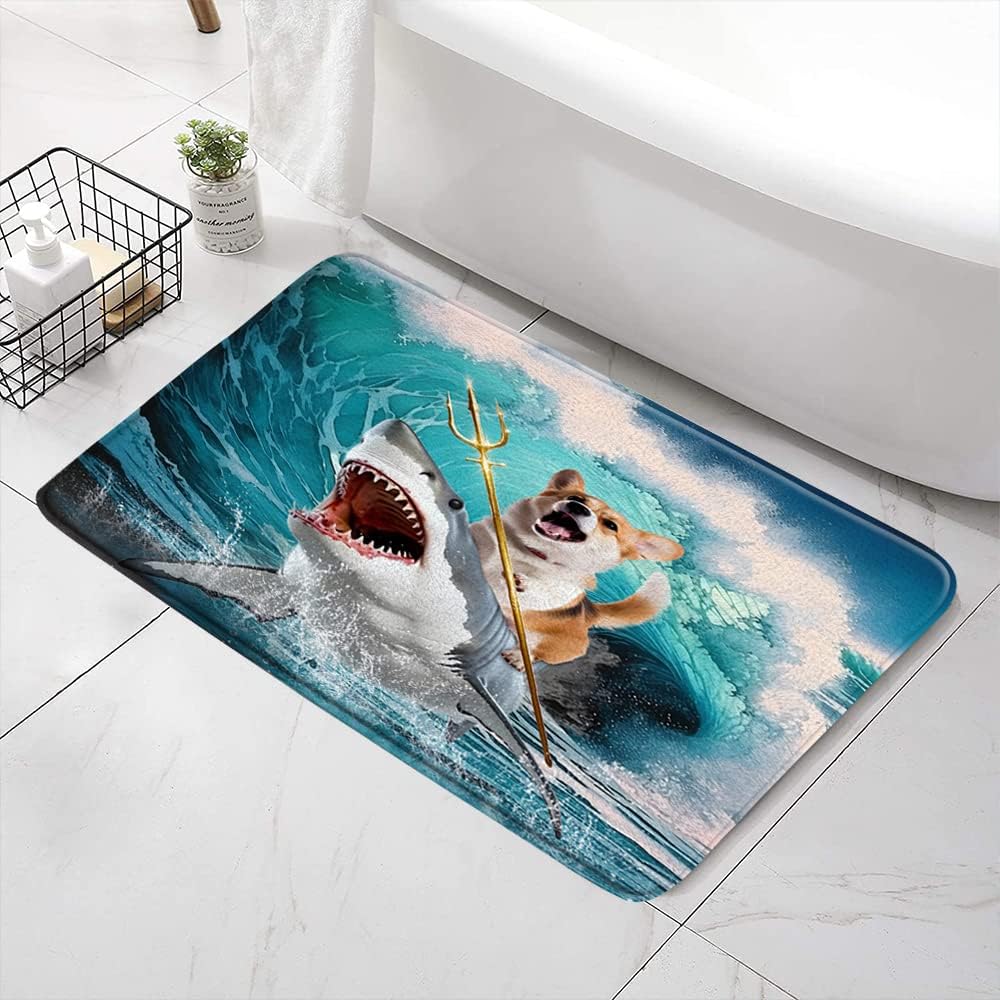 Funny Dog Bath Mat with Shark Ride Design