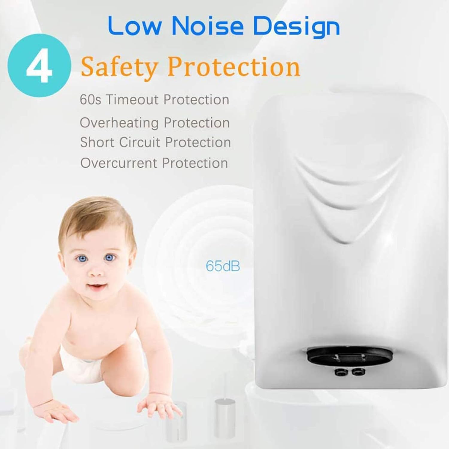 Commercial Touchless Hand Dryer 1250W White ABS Eco-Friendly