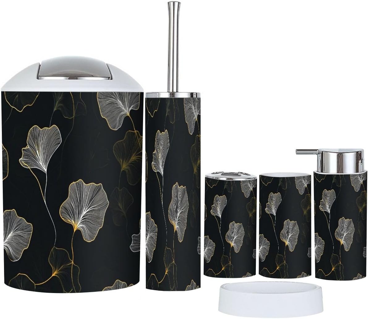 Boho Ginkgo Leaf Bathroom Accessories 6 Piece Set