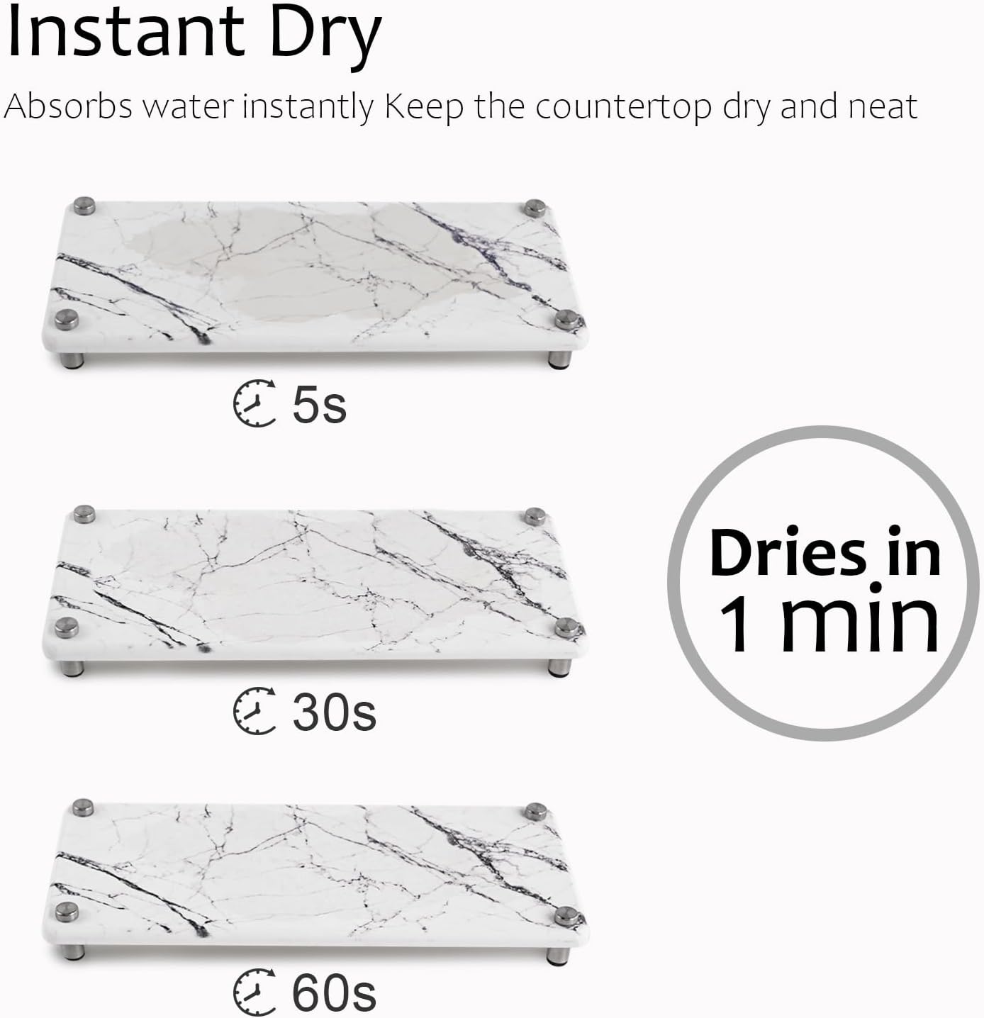 Stone Sink Caddy with Marble Pattern Diatomaceous Earth Tray for Kitchen Bathroom