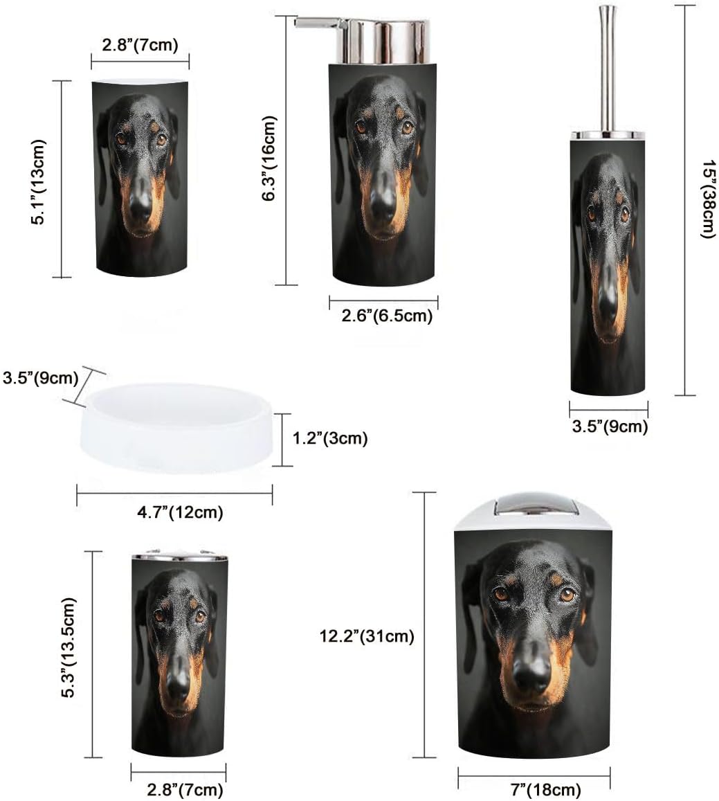 Boho Dog Portrait Bathroom Accessory Set 6 Piece