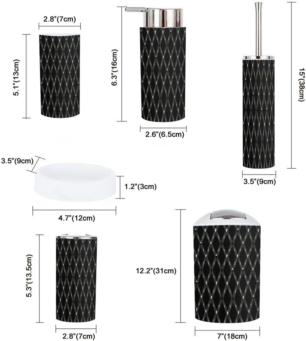 Boho Bathroom Accessory Set 6 Piece Gray Plaid