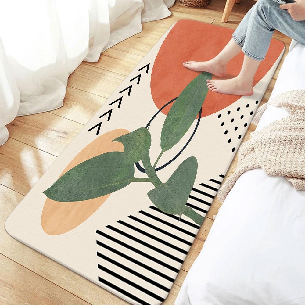 JAWO Modern Boho Bathroom Rug with Terracotta Print