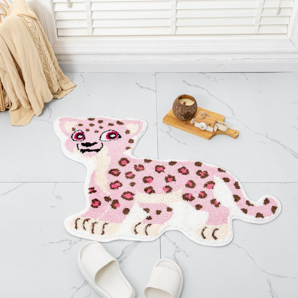 Fun Pink Leopard Bath Mat for Bathroom Decor
