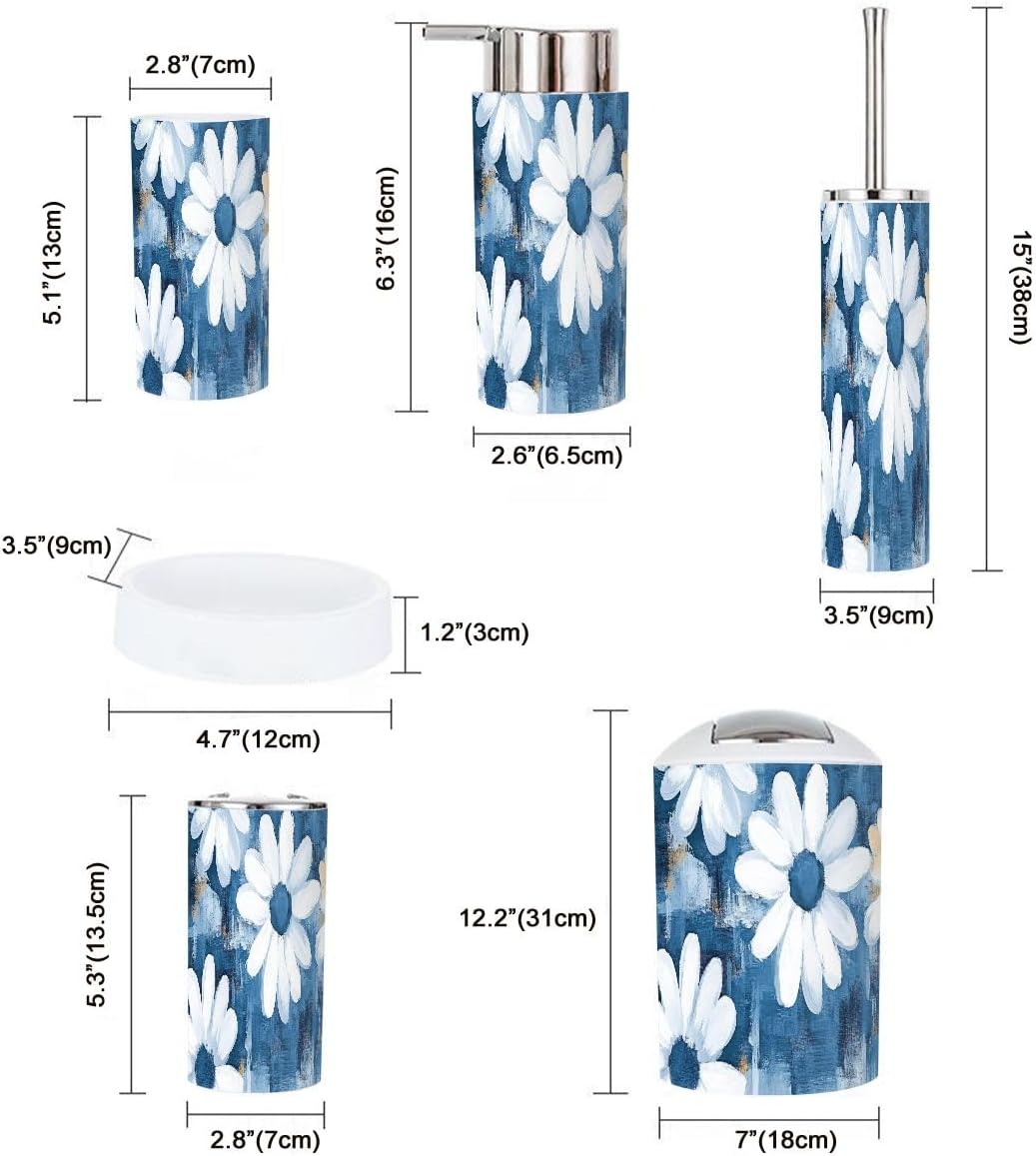 TRANQDEHOM 6 Piece Boho Daisy Flowers Bathroom Accessory Set