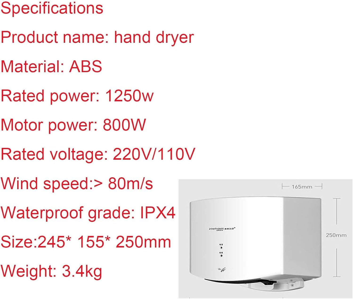 HENGCMM Automatic Hand Dryer Touchless Wall Mount