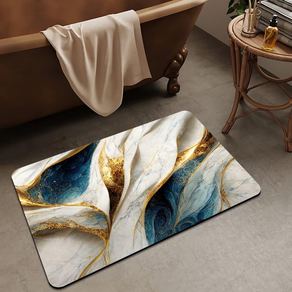 DJSOK Bath Mat Rug - Non-Slip Absorbent Marble Design 16x24 Rectangle