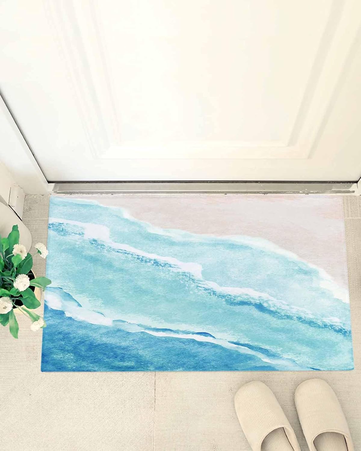 Summer Ocean Bath Rug - Blue Gradient Shaggy Non-Slip Floor Mat