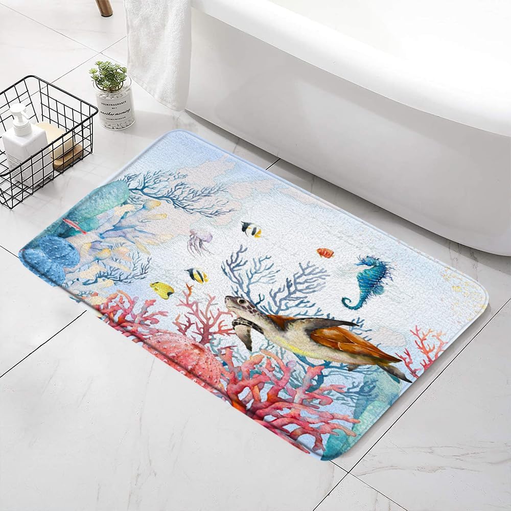 SATRTUD Nautical Animal Bath Mat for Kids
