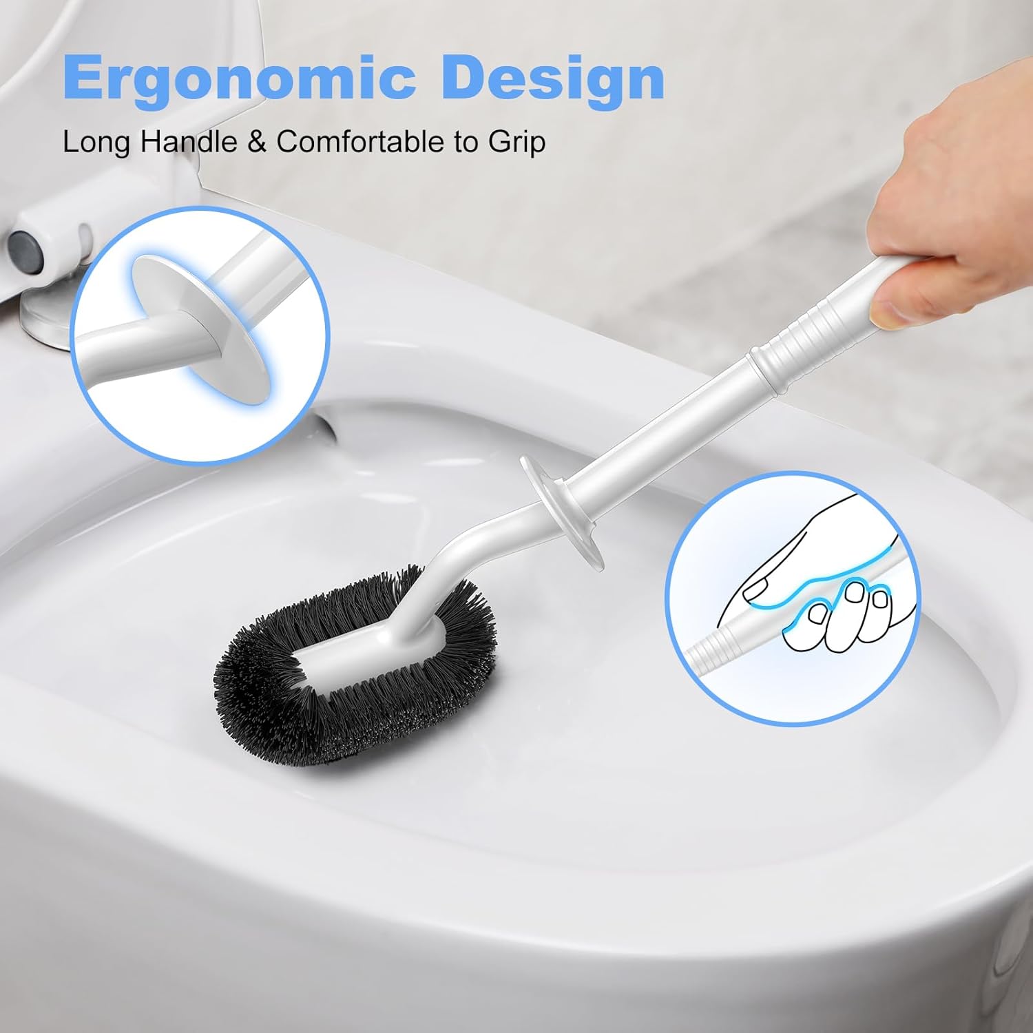 HAMITOR Toilet Bowl Brush Holder Set - Curved Design Space-Saving Modern White 1