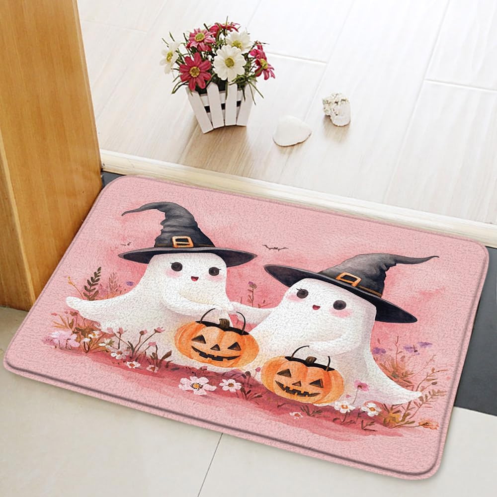 Halloween Bath Mat with Ghost Witch Hat Design