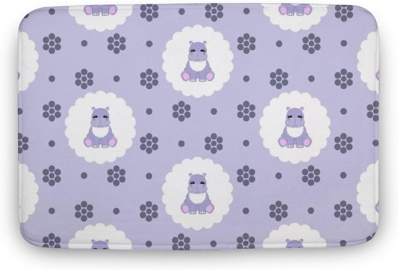 MZERSE Machine Washable Bath Mat with Cute Hippo Print Purple