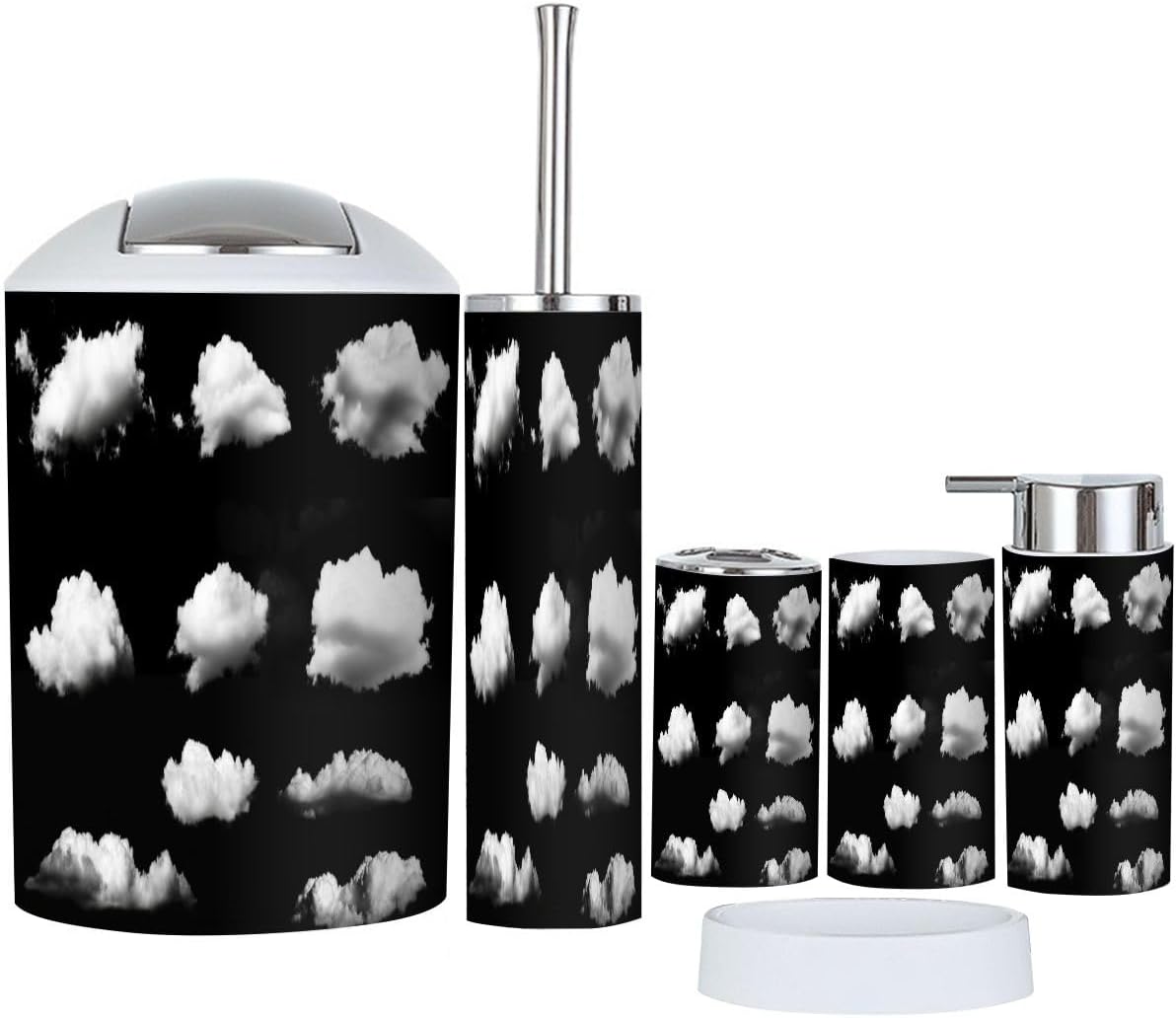 Boho Bathroom Accessory Set 6 Piece Clouds Black 1