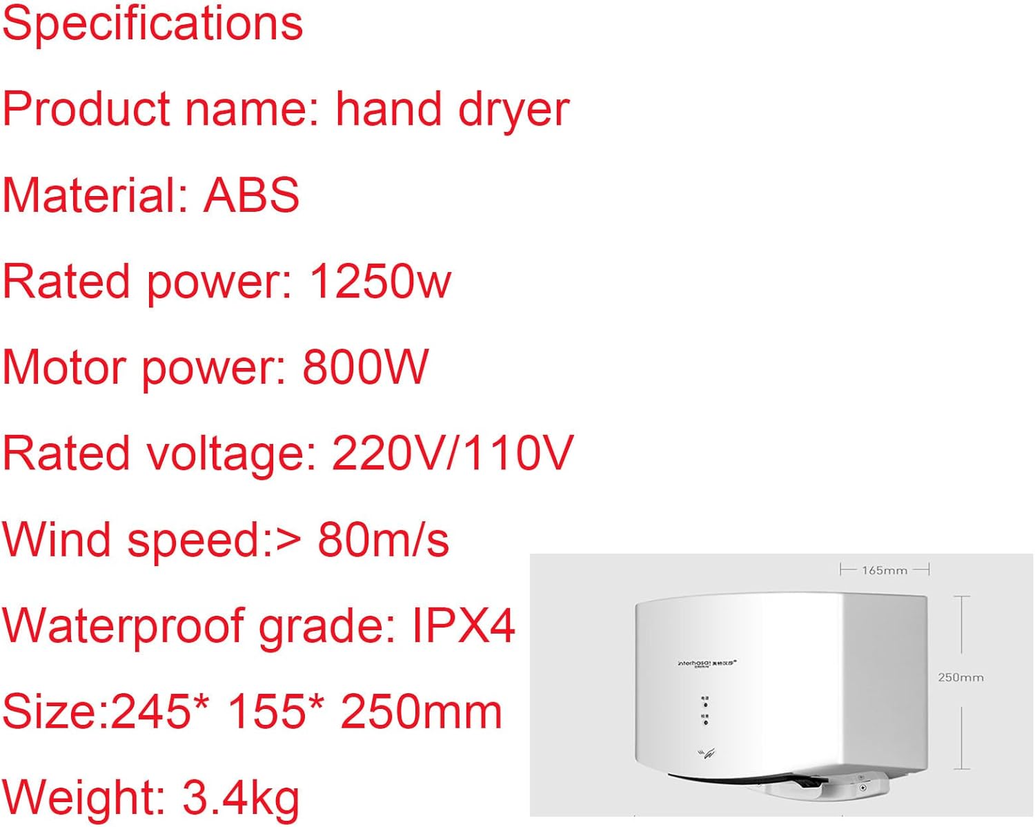 LMYYDES Commercial Electric Hand Dryer Sensor 10s Fast Dry Silver