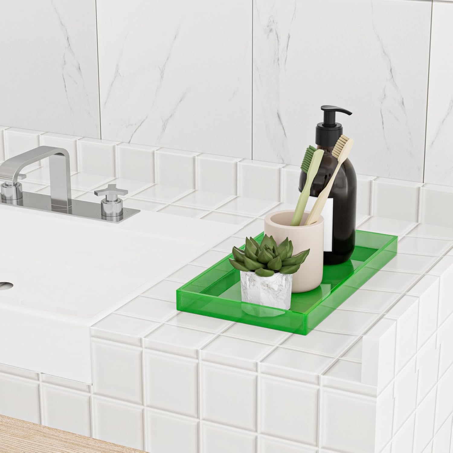 Emerald Green Acrylic Vanity Tray 12x6 for Bathroom and Vanity