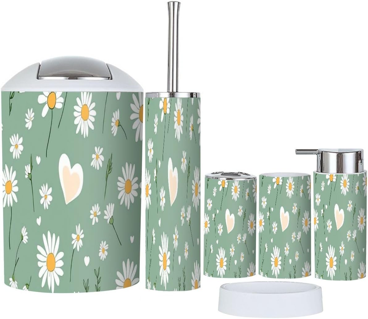 Boho Daisy Flower Bathroom Accessory Set 6 Piece
