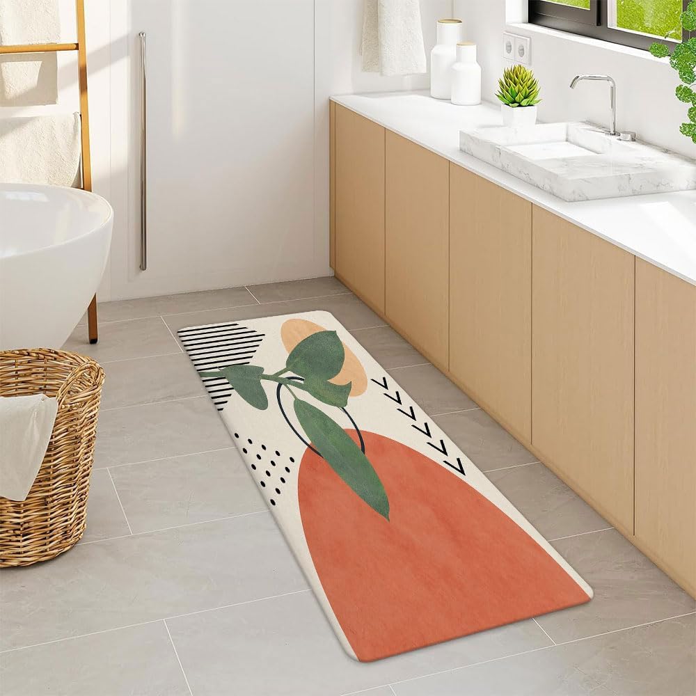 JAWO Modern Boho Bathroom Rug with Terracotta Print