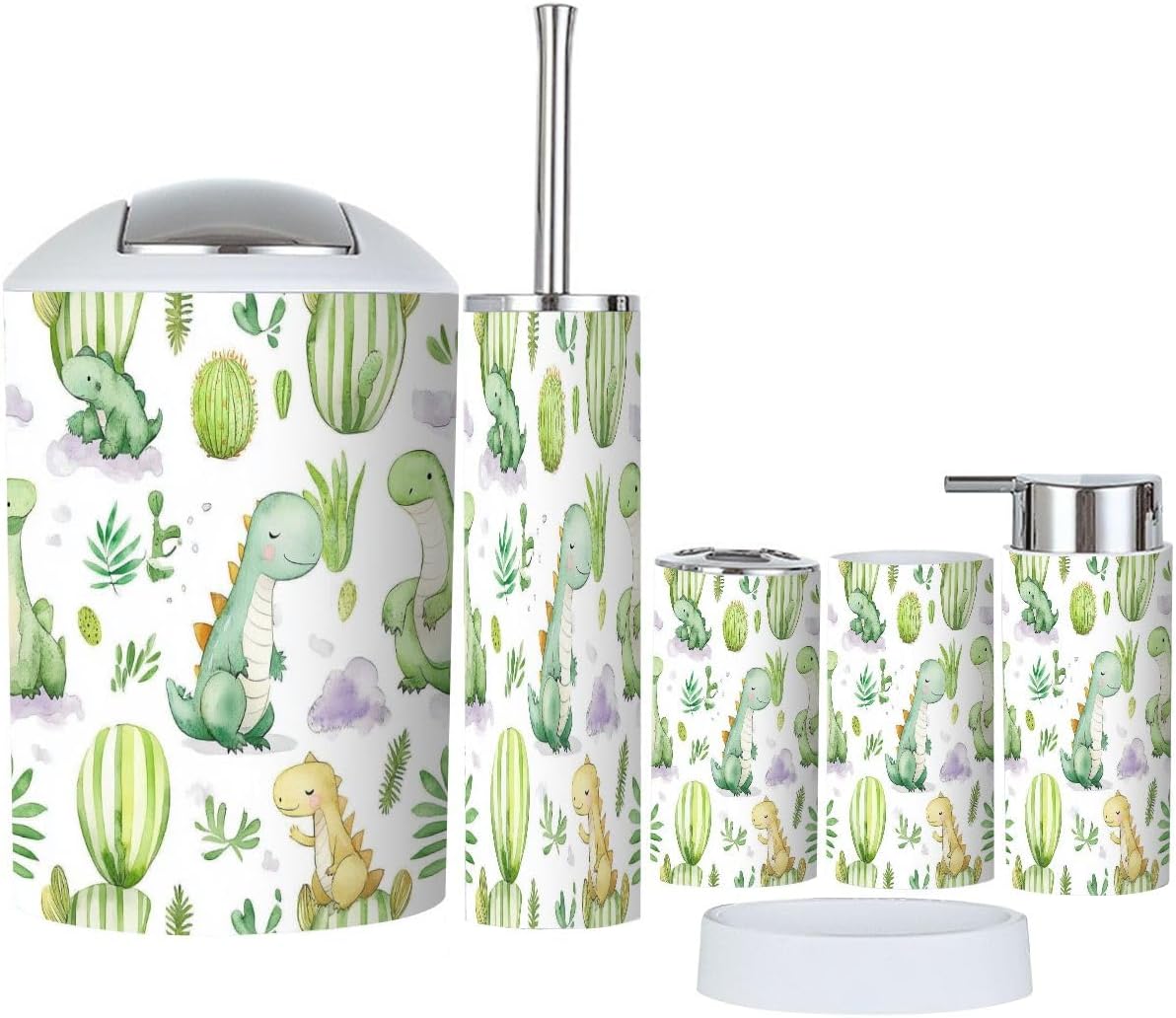 Boho Dinosaur Bathroom Accessory Set 6 Piece 1