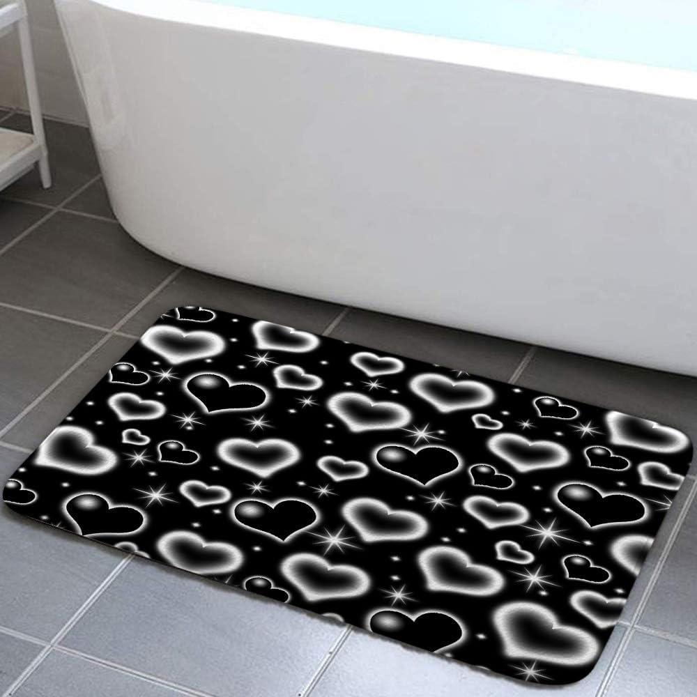 Cute Black and White Heart Bath Rug for Kids Boys