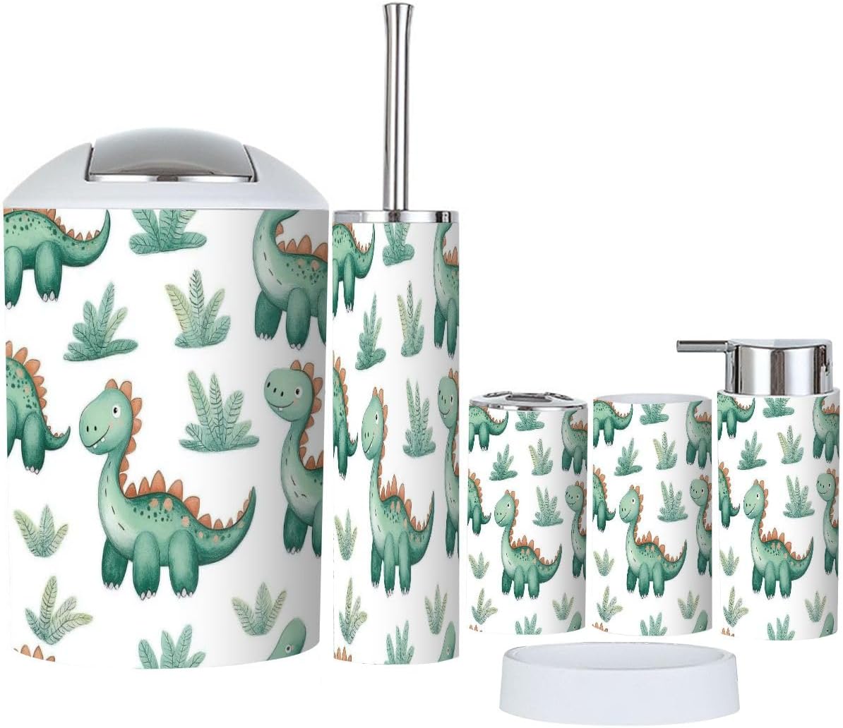 Boho Cartoon Dinosaur Bathroom Accessories Set 6 Piece