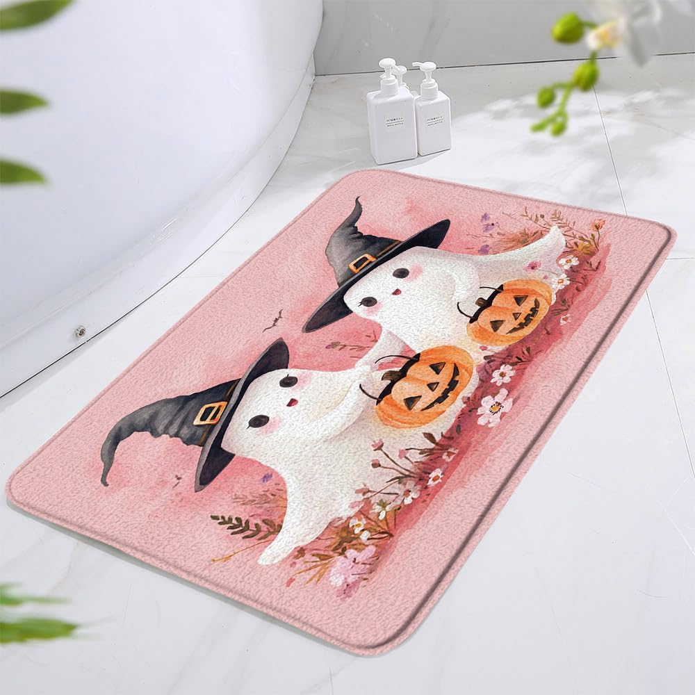 Halloween Bath Mat with Ghost Witch Hat Design