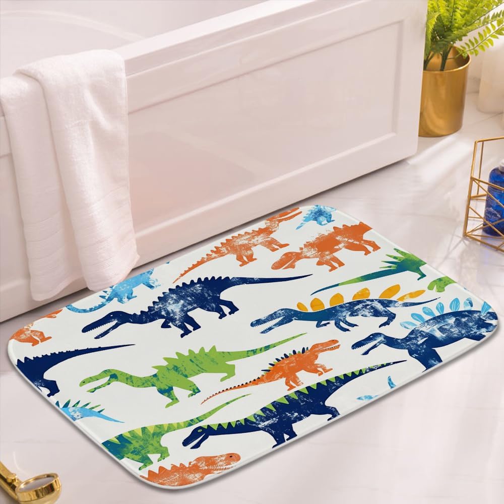 Funny Jurassic Dinosaur Bath Rug Non Slip Cartoon Kids Dino Theme 16x24 Inches