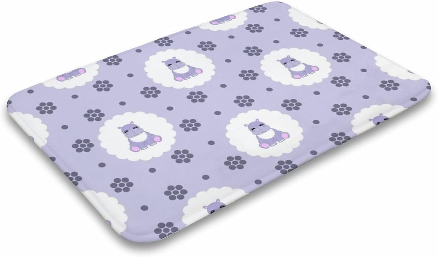 MZERSE Machine Washable Bath Mat with Cute Hippo Print Purple