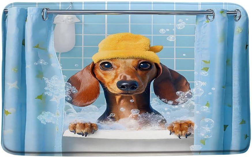 Funny Dog Bath Mat Cute Puppy Bathing in Tub Animal Pet Bath Rug
