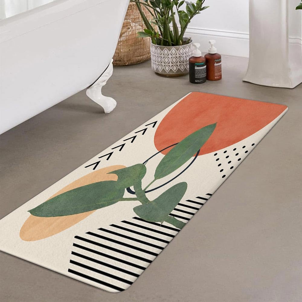 JAWO Modern Boho Bathroom Rug with Terracotta Print