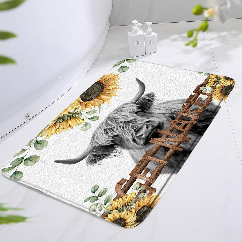 Highland Cow Bath Mat Rustic Farmhouse Decor