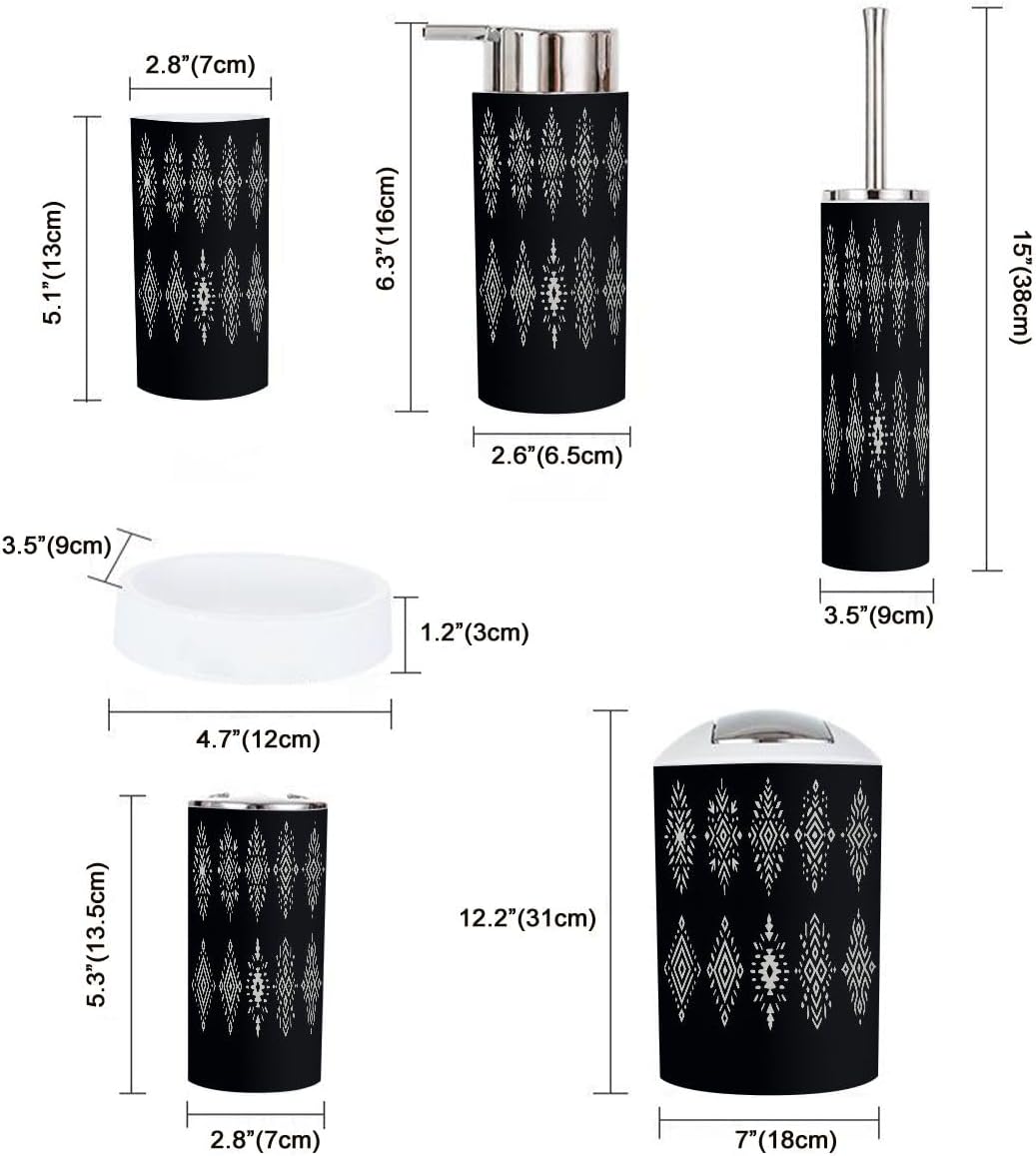 Boho Aztec Bathroom Accessory Set 6 Piece