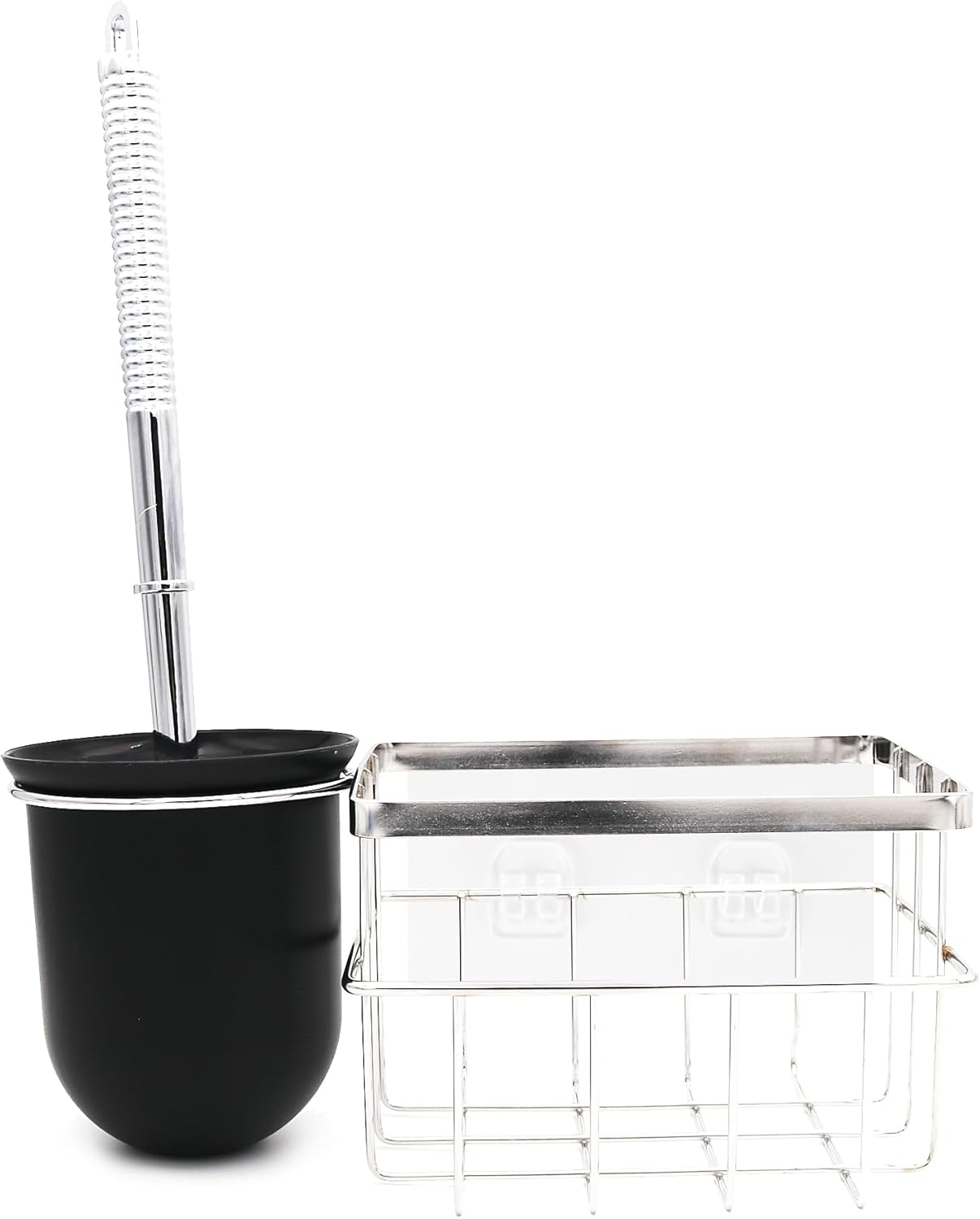 FLYBOT Toilet Brush Scrubber Cleaner with Adhesive Holder and Chrome Basket